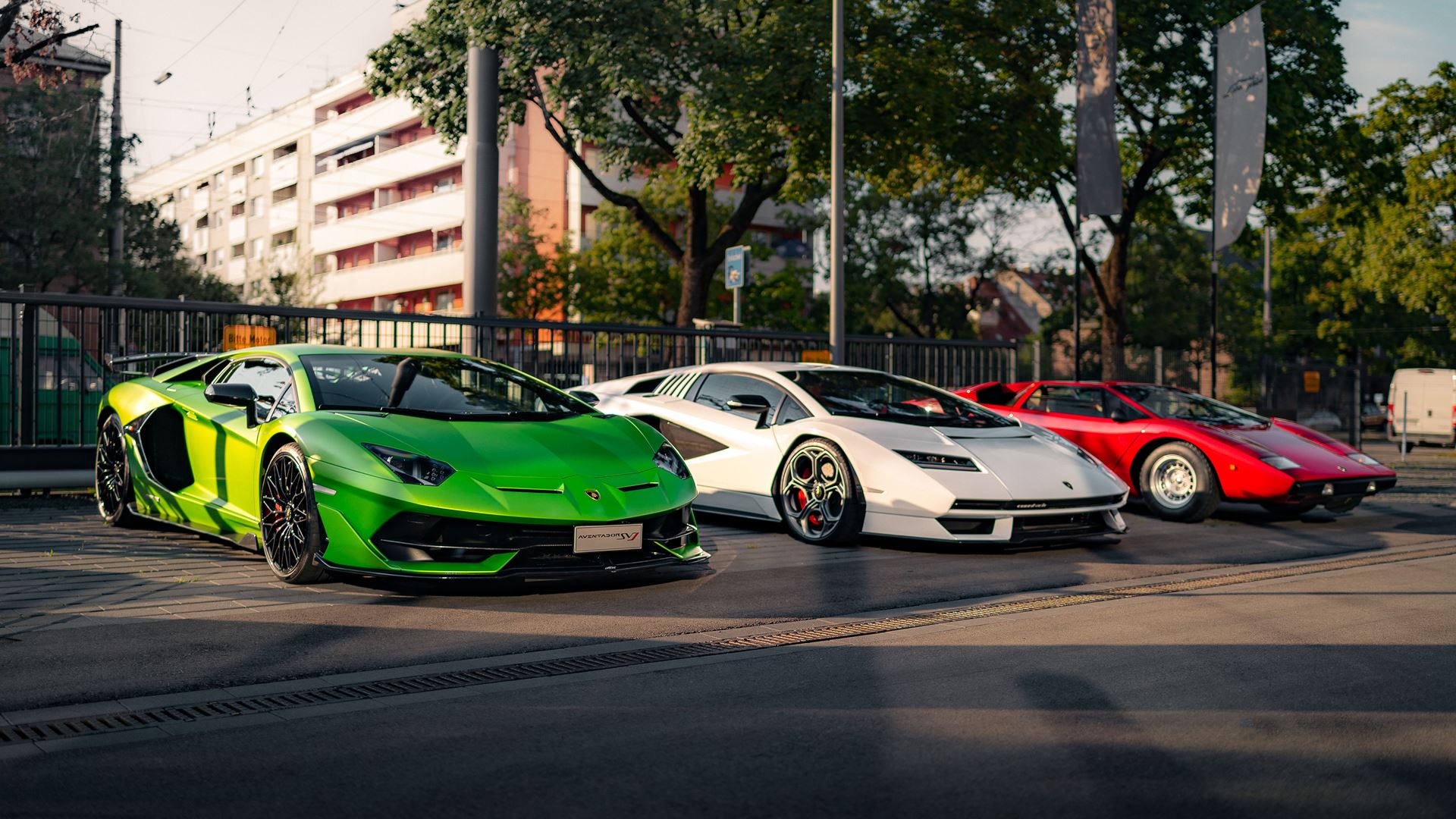 Tricolore - Aventador SVJ, Countach LPI 800-4, Countach 400 at Grand Opening Munich 2022
