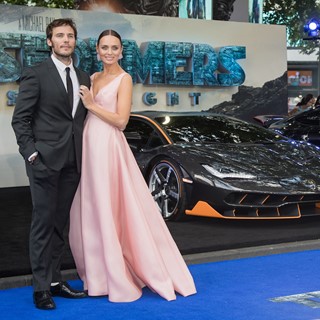 Sam Claflin, Laura Haddock and the Lamborghini Centenario at the premiere of Transformers, The Last Knight