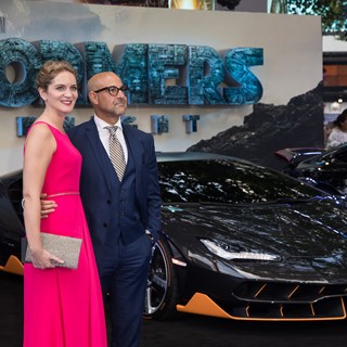 Felicity Blunt, Stanley Tucci and the Lamborghini Centenario at the premiere of Transformers, The Last Knight